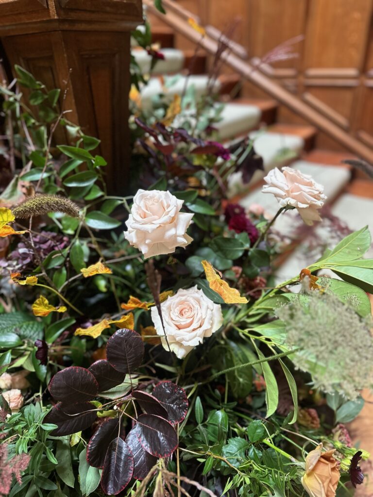 Christmas wedding flowers -staircase installation