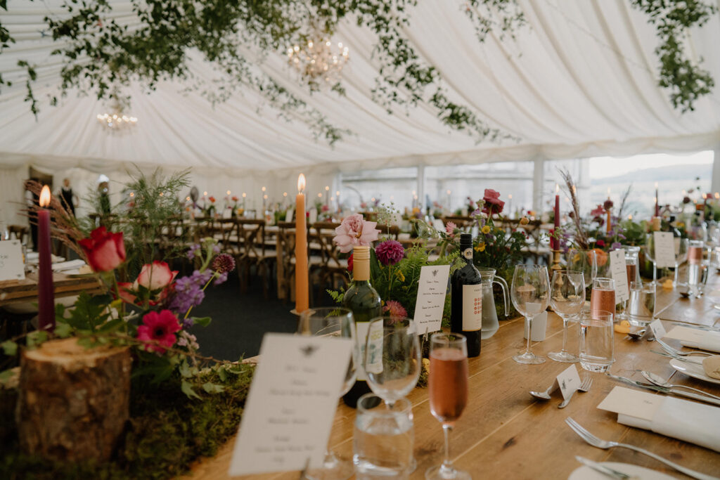 Wedding flowers and styling - woodland marquee