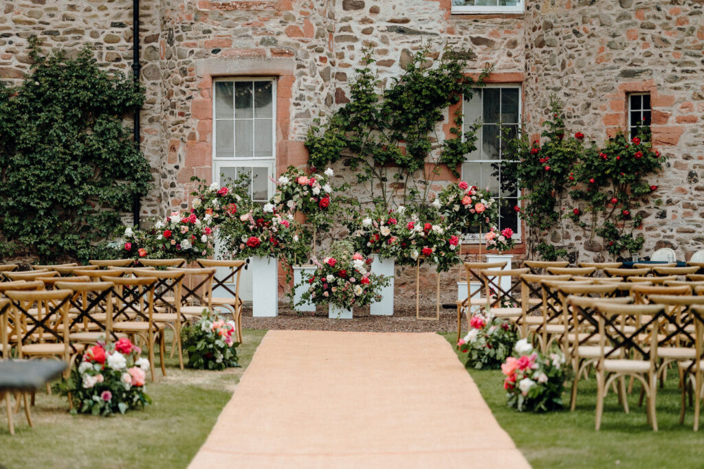 luxury wedding flowers at Thirlestane Castle Scotland - outdoor Scottish Ceremony Flowers