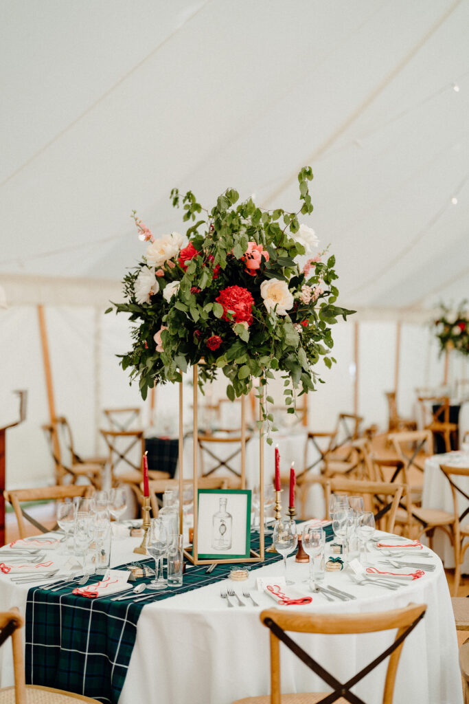 luxury wedding flowers at Thirlestane Castle Scotland - marquee reception